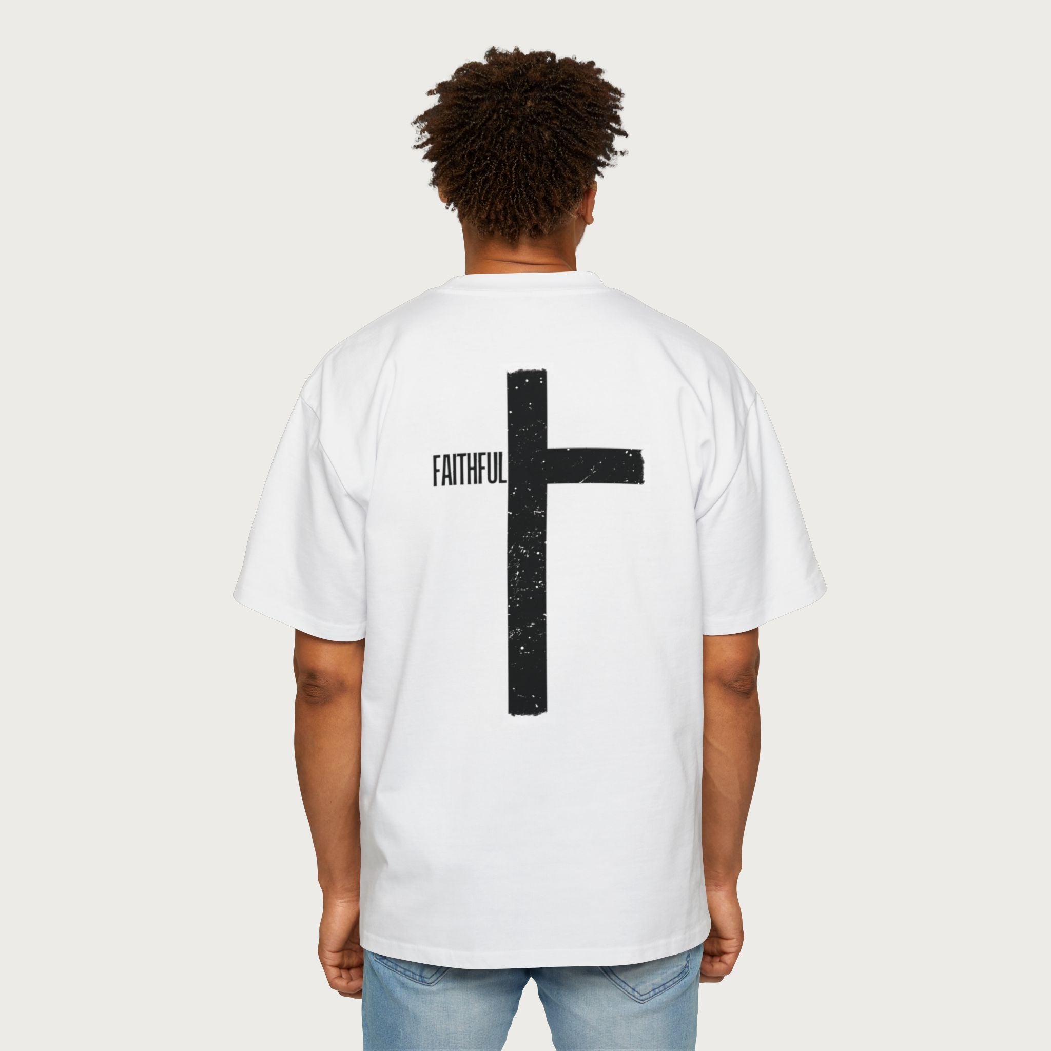 Christian Faithful Cross Tee — Men's Oversized Religious T-Shirt