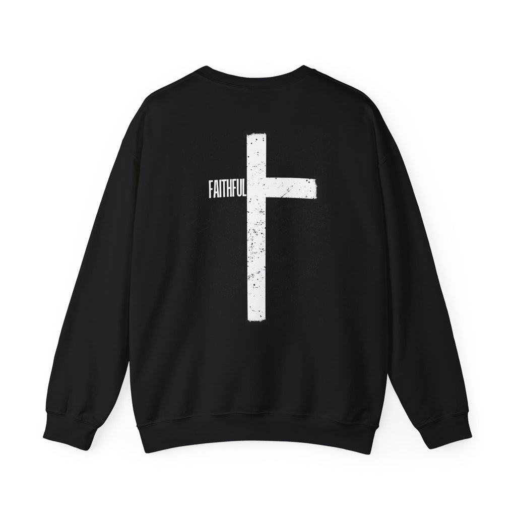 Crewneck Sweatshirt — 'Faithful' Distressed Cross Minimalist Pullover