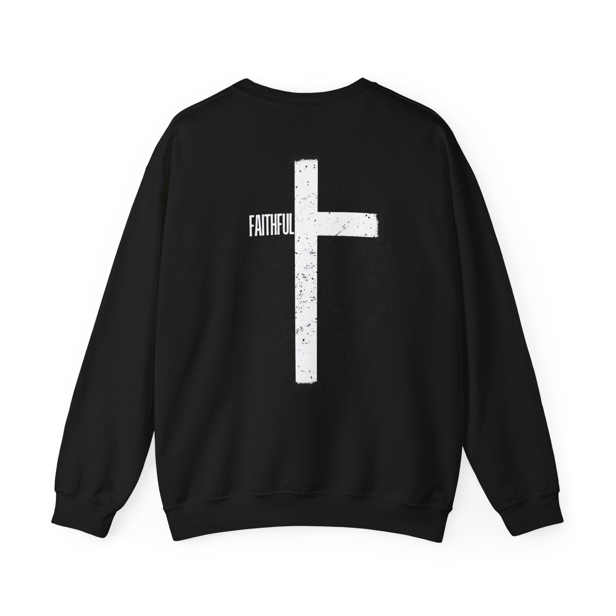 Crewneck Sweatshirt — 'Faithful' Distressed Cross Minimalist Pullover