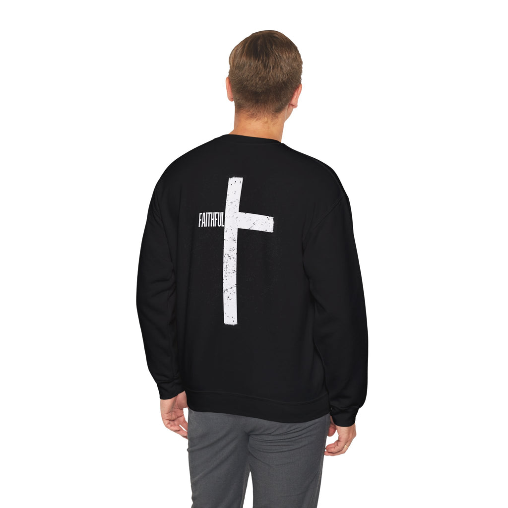 Crewneck Sweatshirt — 'Faithful' Distressed Cross Minimalist Pullover