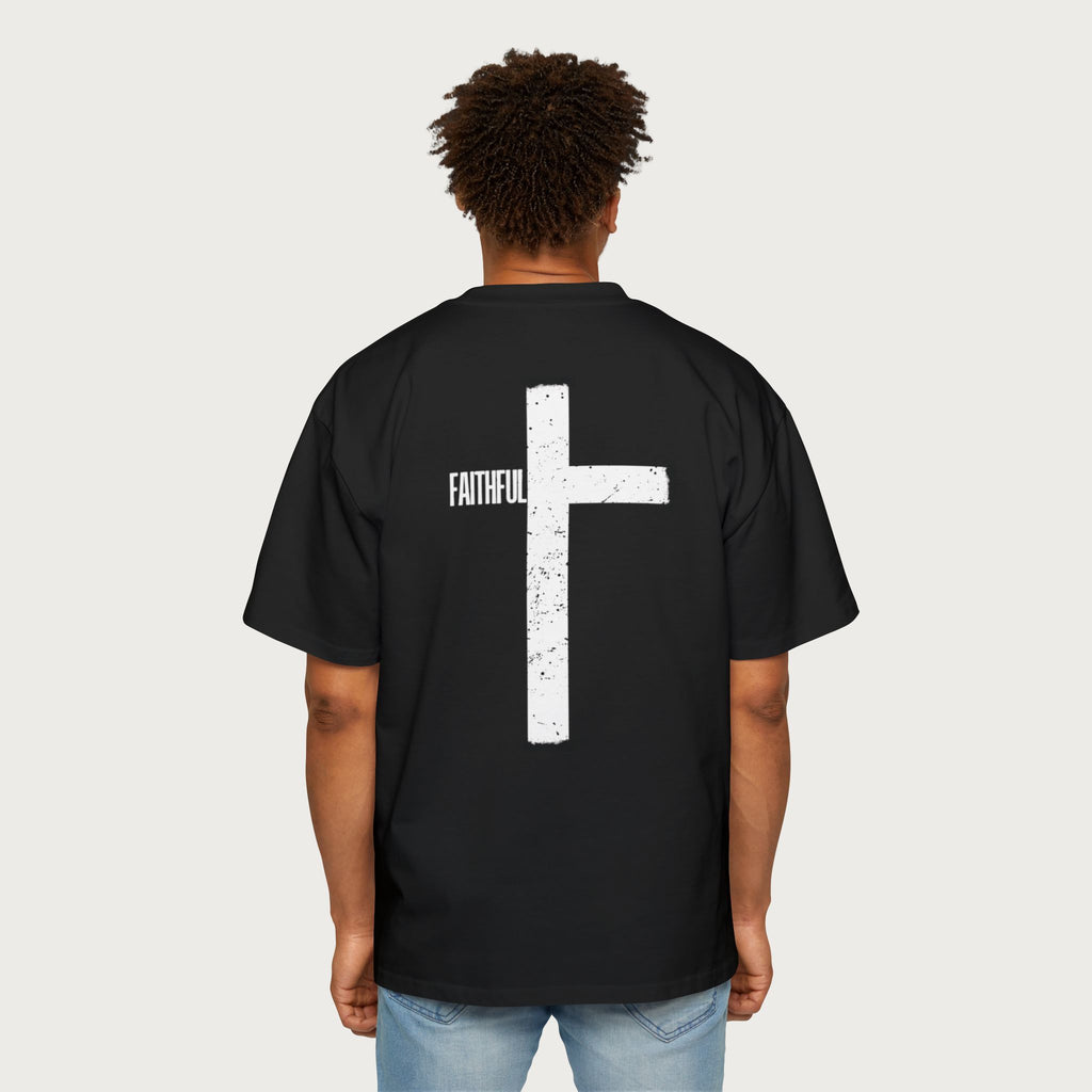 Christian Faithful Cross Tee — Men's Oversized Religious T-Shirt