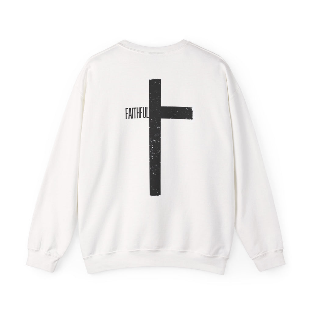 Crewneck Sweatshirt — 'Faithful' Distressed Cross Minimalist Pullover